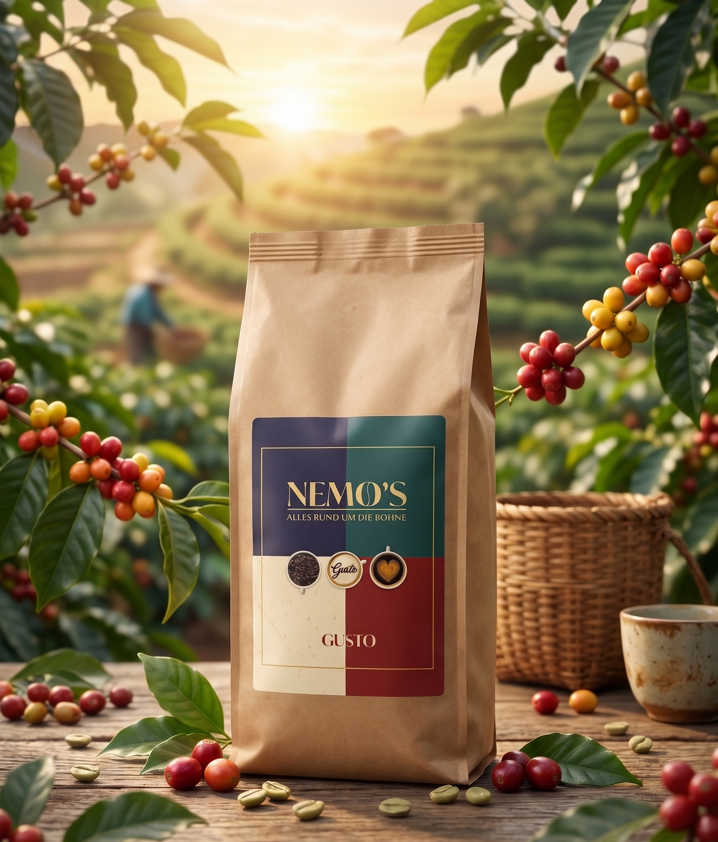 Espresso Gusto 1000g, 60% Robusta 40% Arabica, Intensität kräftig - nemoskaffeeservice