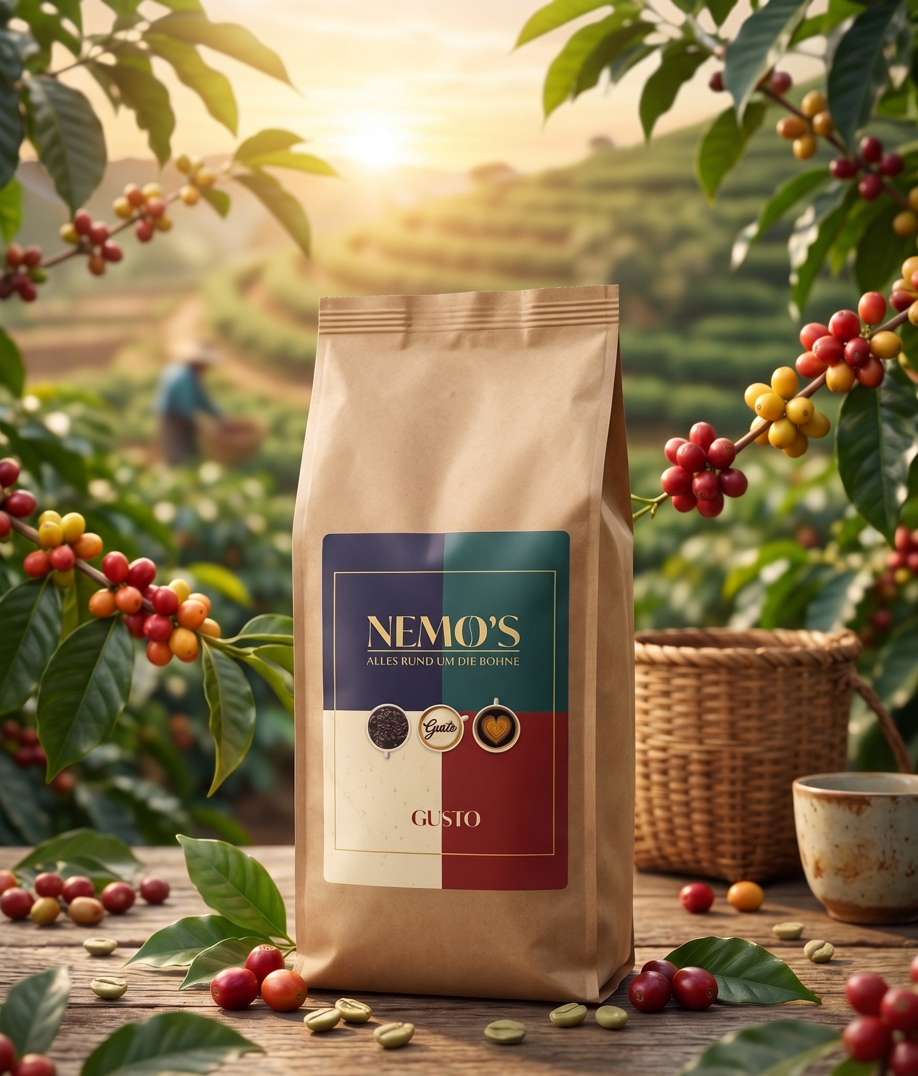 Espresso Gusto 1000g, 60% Robusta 40% Arabica, Intensität kräftig - nemoskaffeeservice