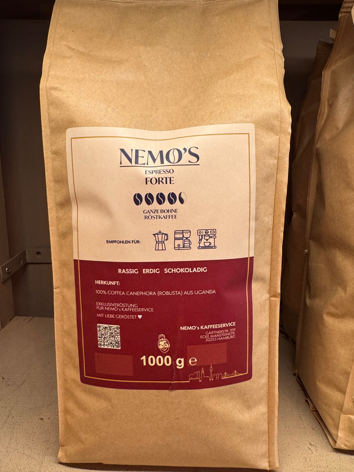 Espresso Forte 1000g, 100% Robusta, Intensität sehr kräftig - nemoskaffeeservice